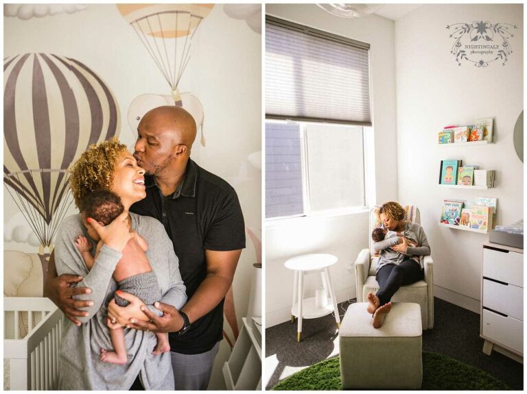 Adorable natural at home newborn pictures with family in their downtown Oakland home  by Nightingale Photography.