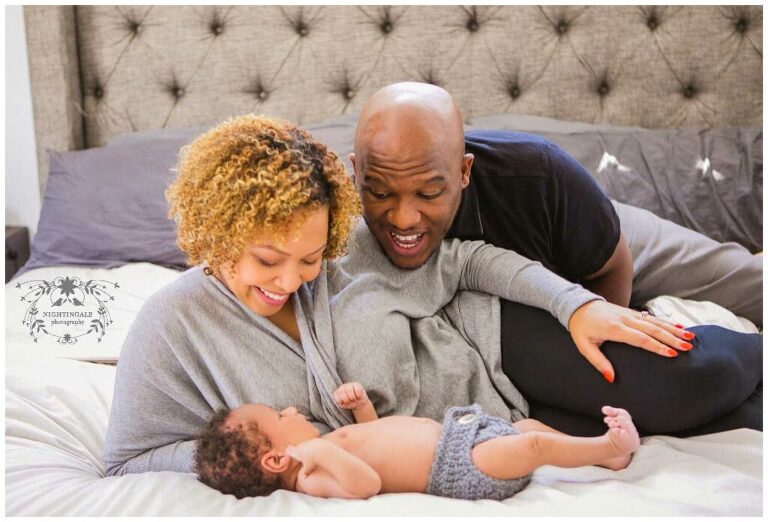 Adorable natural at home newborn pictures with family in their downtown Oakland home  by Nightingale Photography.