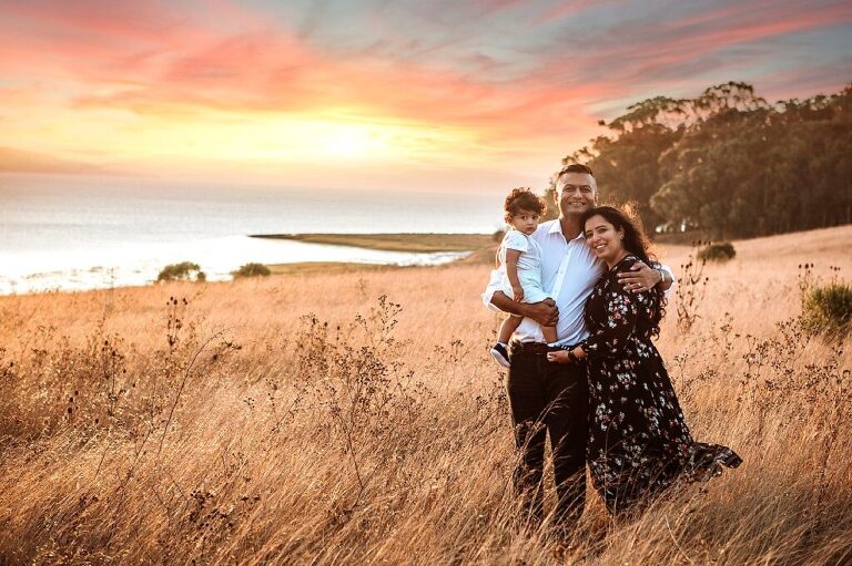 family with sunset in walnut creek california posing for professional portraits