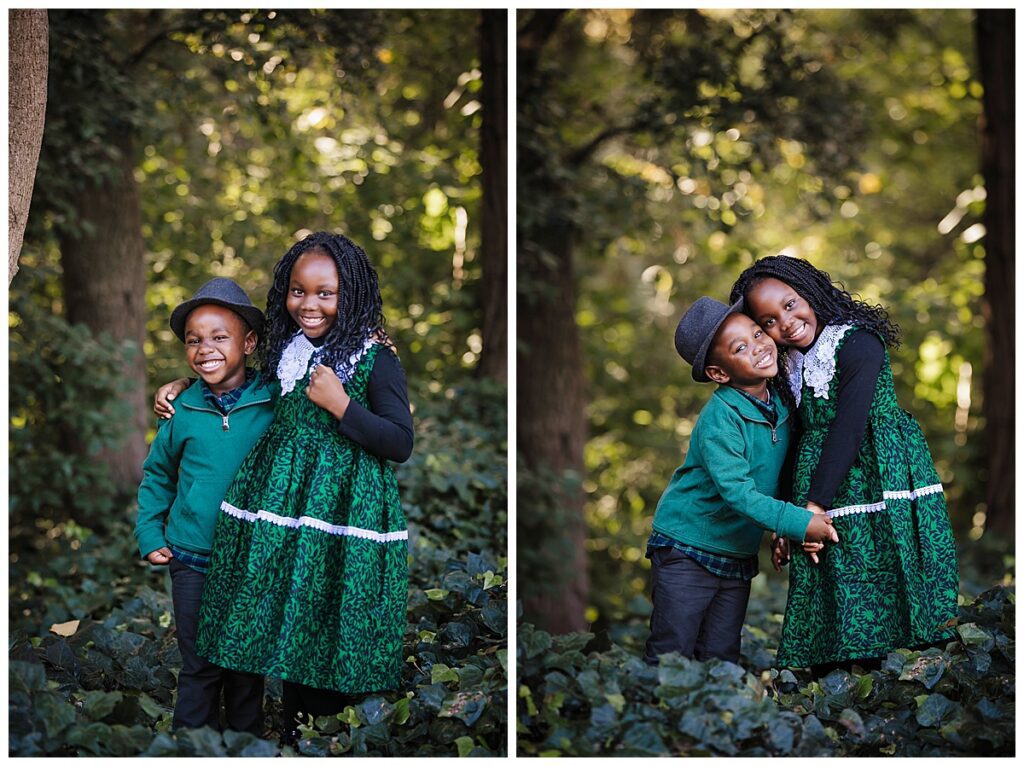 photo of brother and sister hugging for St. Louis family portraits